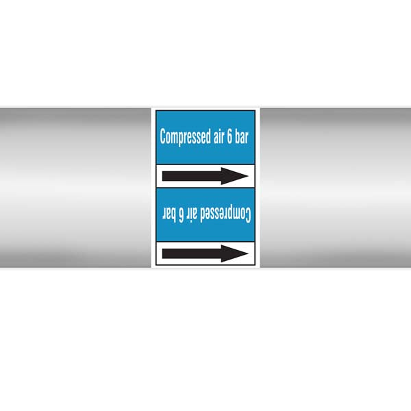 N008365 Brady White on Blue Compressed air 6 bar Clp Pipe Marker On Roll
