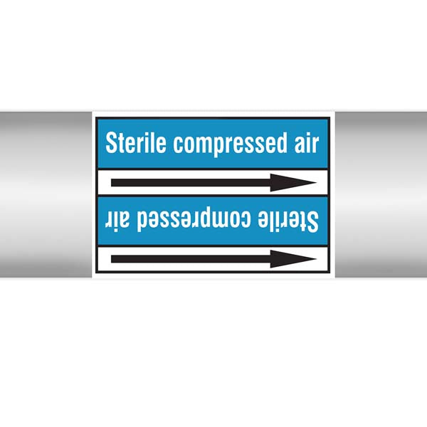 N008373 Brady White on Blue Sterile compressed air Clp Pipe Marker On Roll