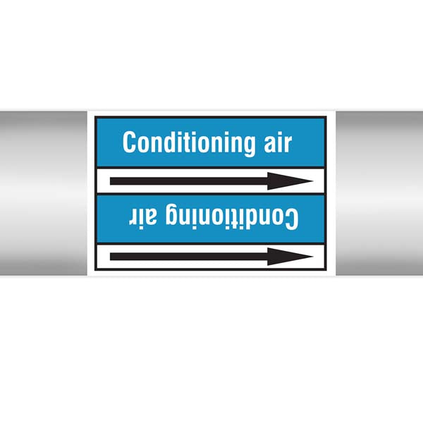 N008382 Brady White on Blue Conditioning air Clp Pipe Marker On Roll