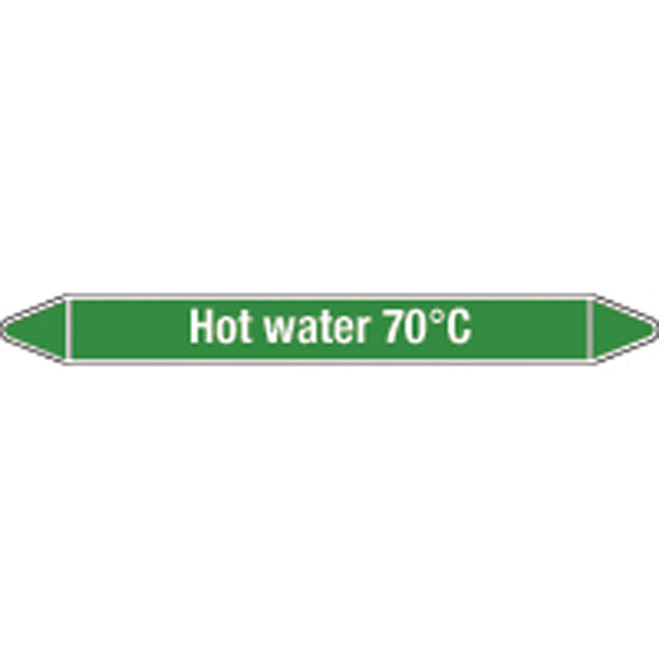 N008774 Brady White on Green Hot water 70C Clp Pipe Marker On Card