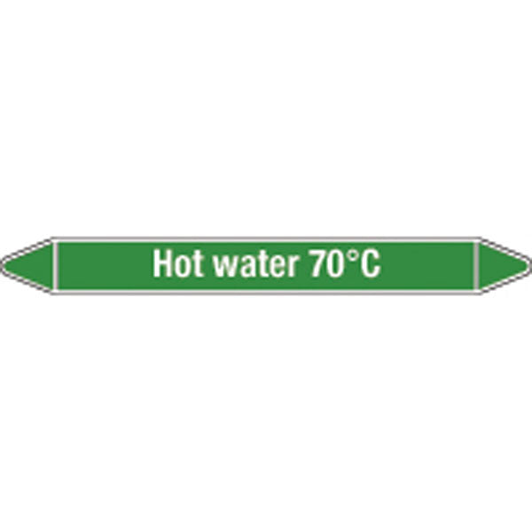 N008773 Brady White on Green Hot water 70C Clp Pipe Marker On Card