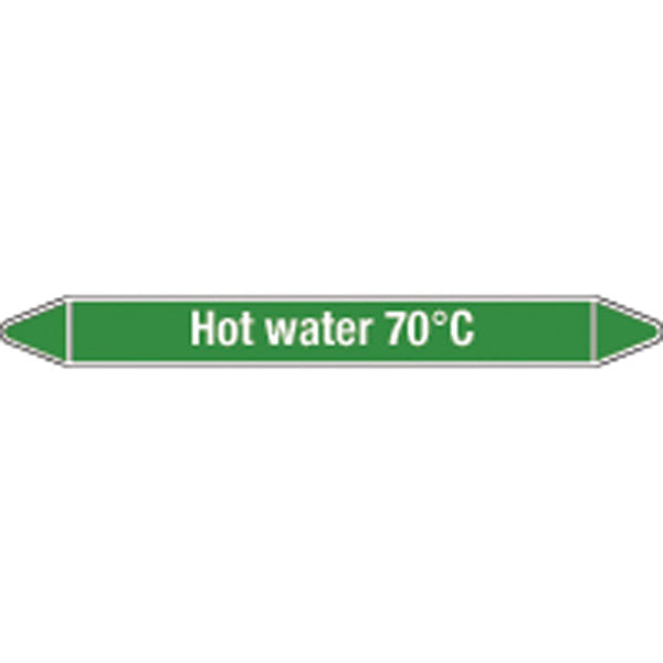 N008779 Brady White on Green Hot water 70C Clp Pipe Marker On Roll