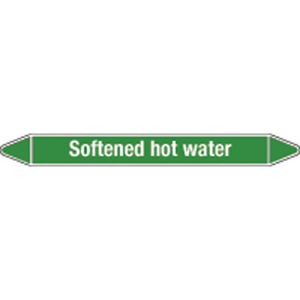 N008791 Brady White on Green Softened hot water Clp Pipe Marker On Card