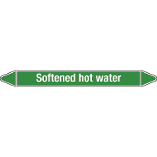 N008792 Brady White on Green Softened hot water Clp Pipe Marker On Card