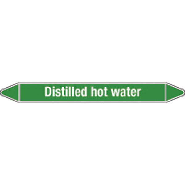 N009106 Brady White on Green Distilled hot water Clp Pipe Marker On Card
