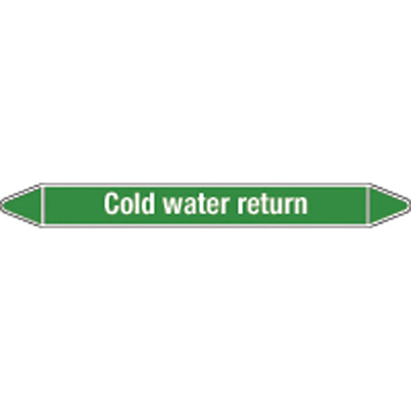 N009177 Brady White on Green Cold water return Clp Pipe Marker On Card