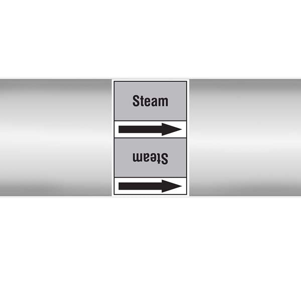 N009454 Brady Black on Grey Steam Clp Pipe Marker On Roll