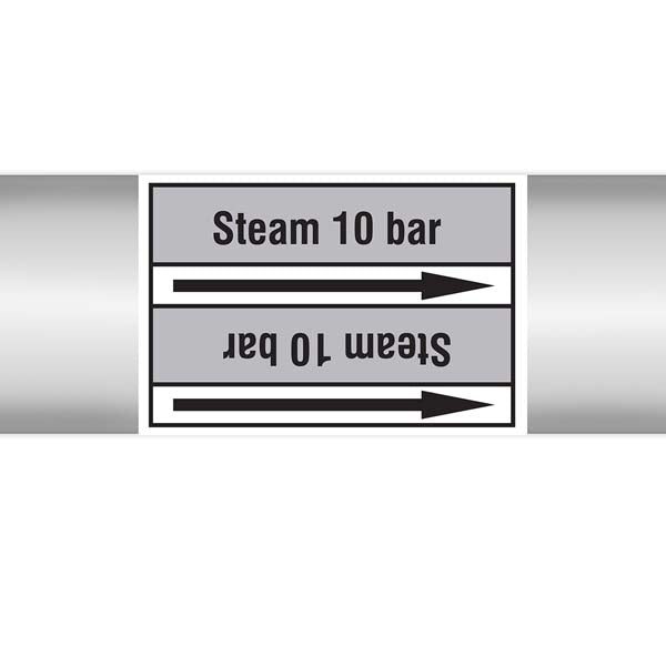 N009462 Brady Black on Grey Steam 10 bar Clp Pipe Marker On Roll