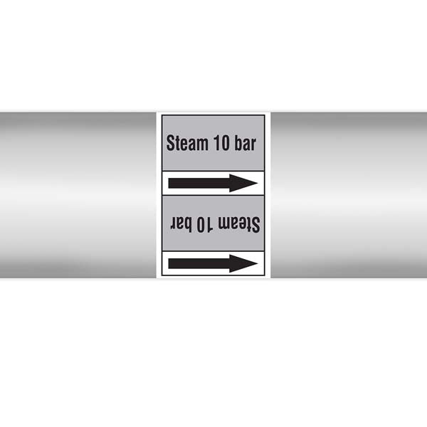 N009463 Brady Black on Grey Steam 10 bar Clp Pipe Marker On Roll