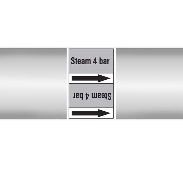 N009481 Brady Black on Grey Steam 4 bar Clp Pipe Marker On Roll