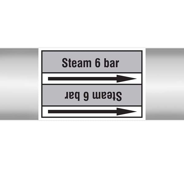N009489 Brady Black on Grey Steam 6 bar Clp Pipe Marker On Roll