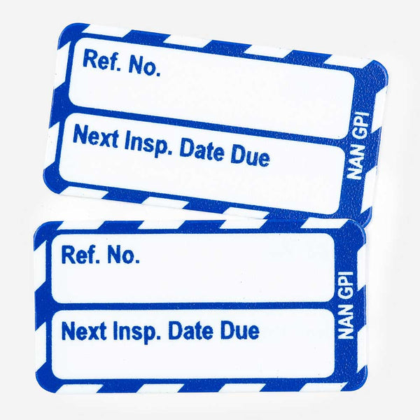 Brady Scafftag Nanotag Inserts Next Inspection Date Due White on Blue 18mm x 34mm - NAN-NAN-GPI-BL-20