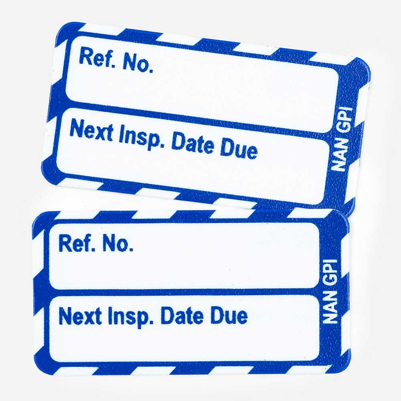 Brady Scafftag Nanotag Inserts Next Inspection Date Due White on Blue 18mm x 34mm - NAN-NAN-GPI-BL-20