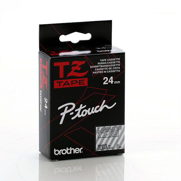 Brother TZ-155 - 24mm White on Clear Laminated Tape - Labelzone