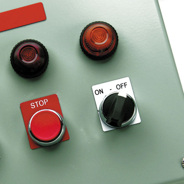 B30EP-168-593-RD - Red Brady BBP33 Raised Profile Labels - Engraved Plate Substitutes - Push Button Style - Labelzone