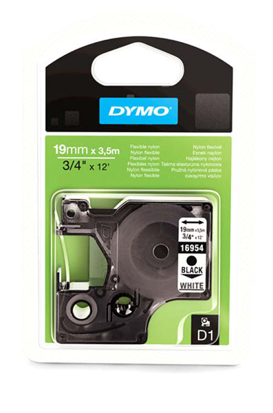 Dymo S0718050 D1 Tape 19mm Black on White Permanent Flexible Nylon 16958 - Labelzone