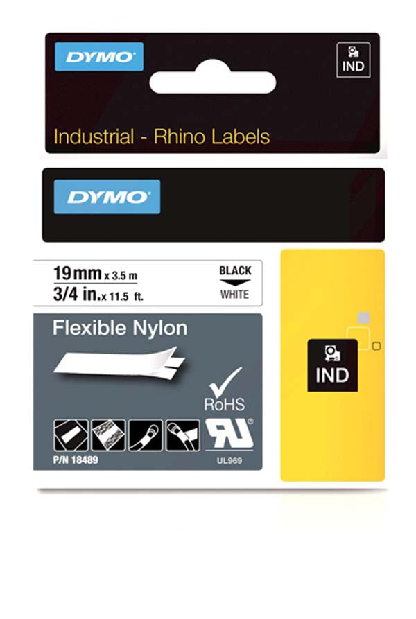 Dymo S0718120 - 19mm White Flexible Nylon Rhino Tape 18489 - Labelzone