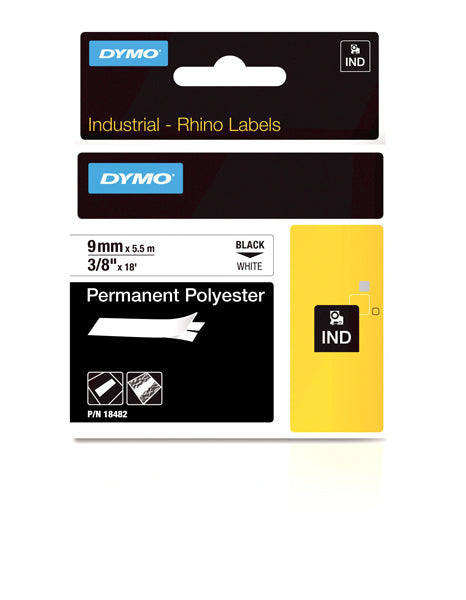 Dymo S0718240 - 9mm White Permanent Polyester Rhino Tape - Labelzone
