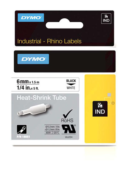 Dymo Rhino S0718260 - 6mm White Heat Shrink Tubing - Labelzone