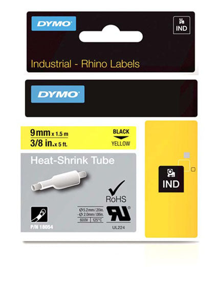Dymo Rhino S0718290 - 9mm Yellow Heat Shrink Tubing - Labelzone