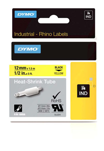 Dymo Rhino S0718310 - 12mm Yellow Heat Shrink Tubing - Labelzone
