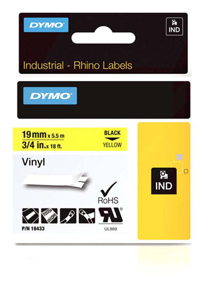 Dymo Rhino S0718470 - 19mm Yellow Vinyl Tape - Labelzone