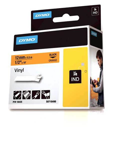 Dymo Rhino S0718490 - 12mm Orange Vinyl Tape - Labelzone