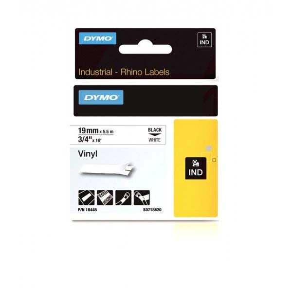 Dymo Rhino S0718620 - 19mm White Vinyl Tape 18445 - Labelzone