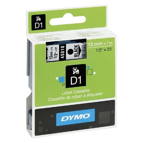 Dymo S0720500 D1 Tape 12mm Black on Clear - Labelzone