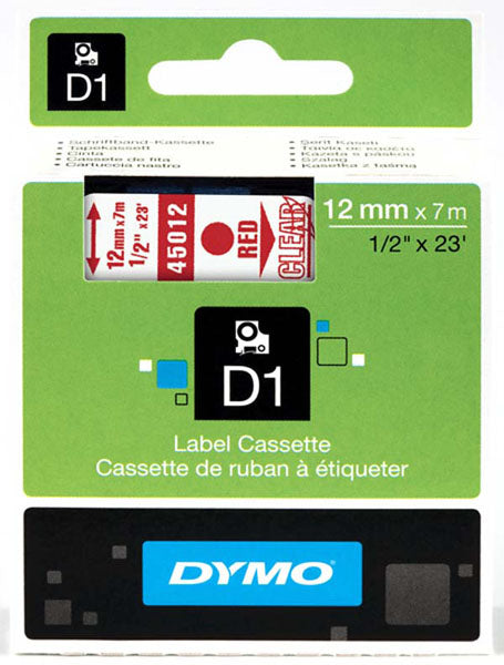 Dymo S0720520 D1 Tape 12mm Red on Clear 45012 - Labelzone
