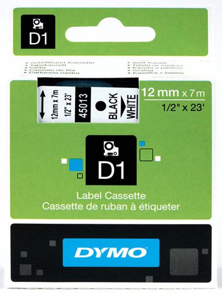 S0720530 - Dymo 45013 D1 Tape 12mm Black on White