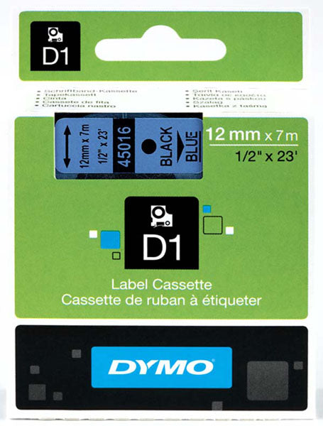 Dymo S0720560 D1 Tape 12mm Black on Blue 45016 - Labelzone