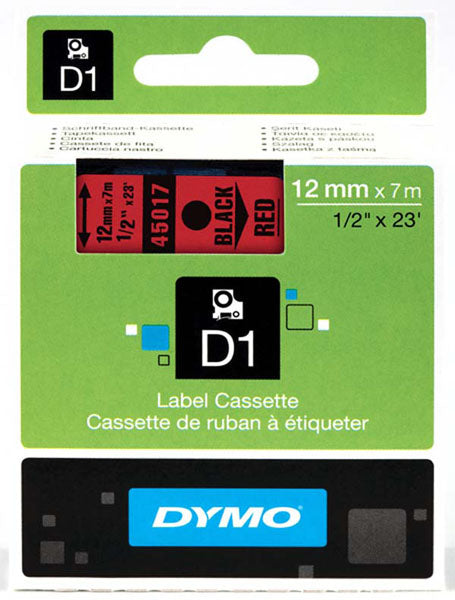 Dymo S0720570 D1 Tape 12mm Black on Red - Labelzone