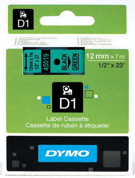Dymo S0720590 D1 Tape 12mm Black on Green - Labelzone