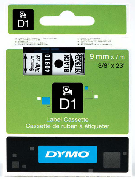 Dymo S0720670 D1 Tape 9mm Black on Clear 40910 - Labelzone
