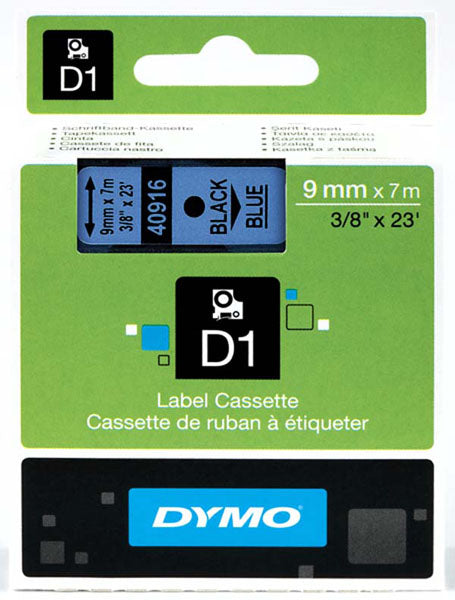 Dymo S0720710 D1 Tape 9mm Black on Blue 40916 - Labelzone