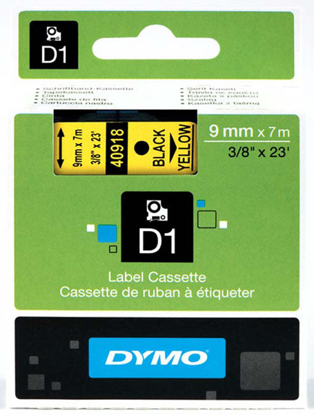 Dymo S0720730 D1 Tape 9mm Black on Yellow 40918 - Labelzone