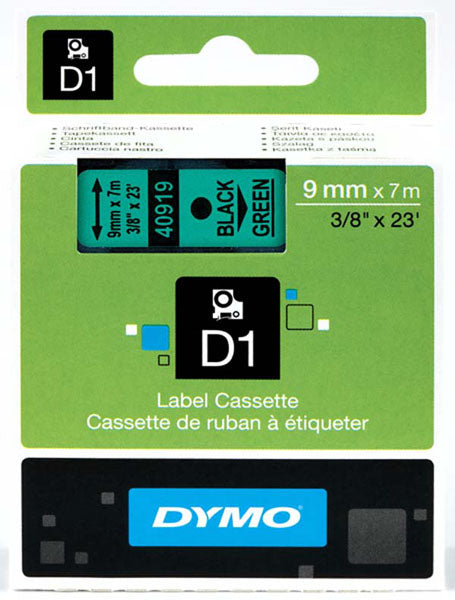 Dymo S0720740 D1 Tape 9mm Black on Green 40919 - Labelzone