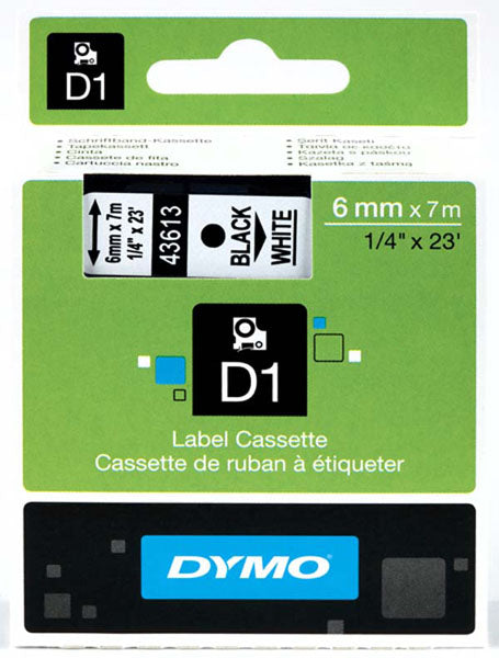 Dymo S0720780 D1 Tape 6mm Black on White 43613 - Labelzone