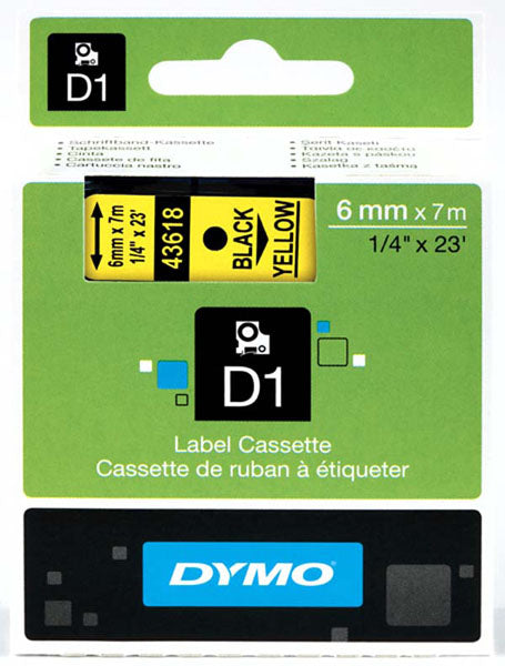 Dymo S0720790 D1 Tape 6mm Black on Yellow 43618 - Labelzone