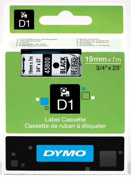 Dymo S0720820 D1 Tape 19mm Black on Clear 45800 - Labelzone