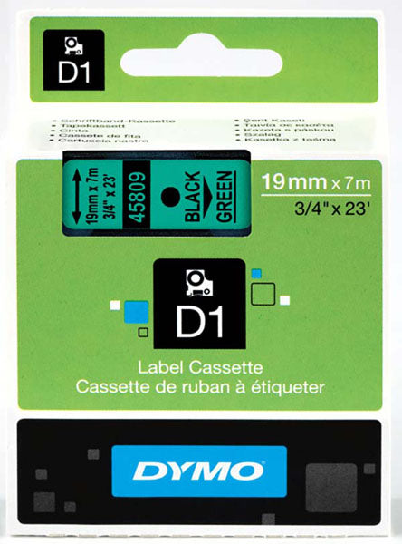 Dymo S0720890 D1 Tape 19mm Black on Green - Labelzone