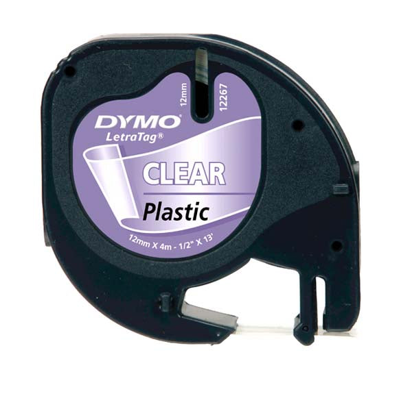 Dymo S0721530 12267 Clear Plastic Letratag Tape 12mm - Labelzone