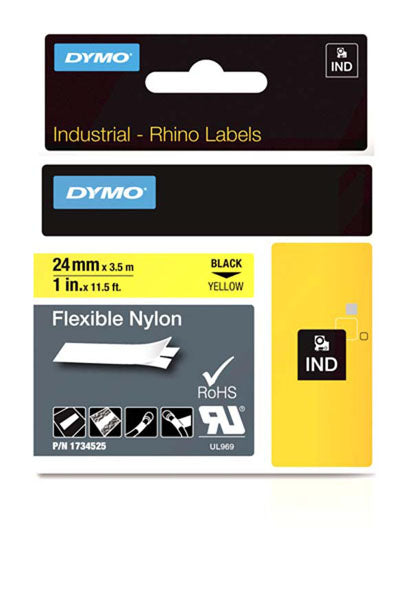 Dymo Rhino S0773850 - 24mm Yellow Flexible Nylon Tape 1734525 - Labelzone