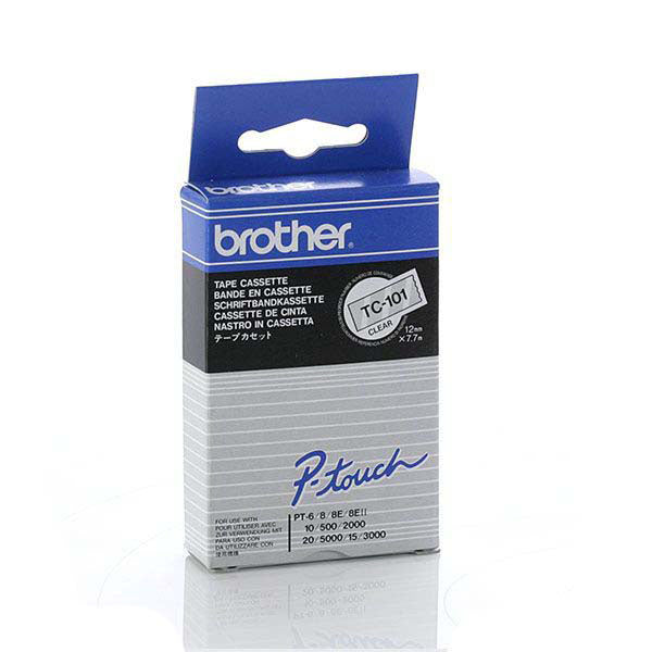 Brother TC-101 - 12mm Black on Clear Gloss TC Tape - Labelzone