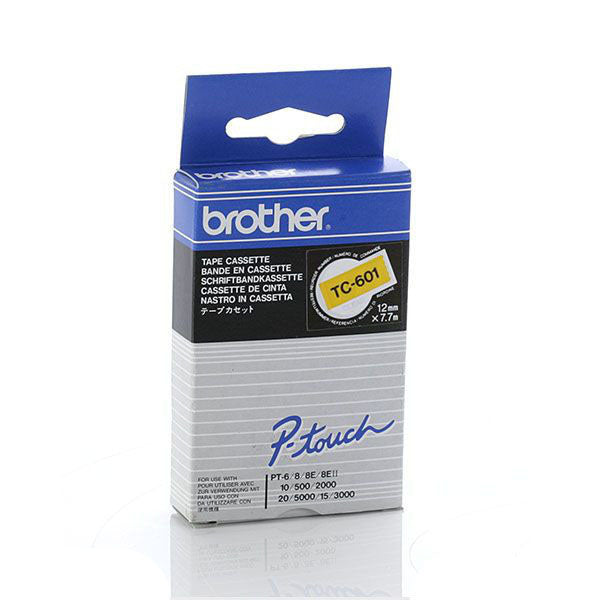Brother TC-601 - 12mm Black on Yellow Gloss TC Tape - Labelzone