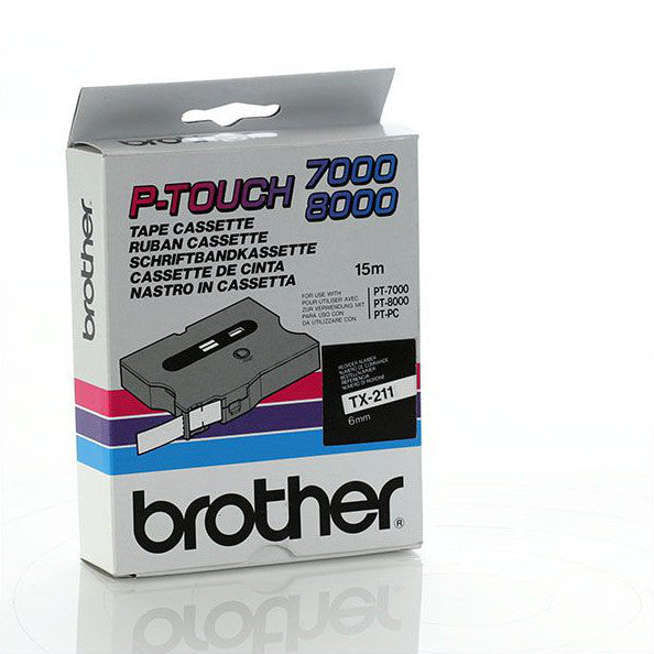 Brother TX-211 - 6mm Black on White Laminated TX Tape - Labelzone