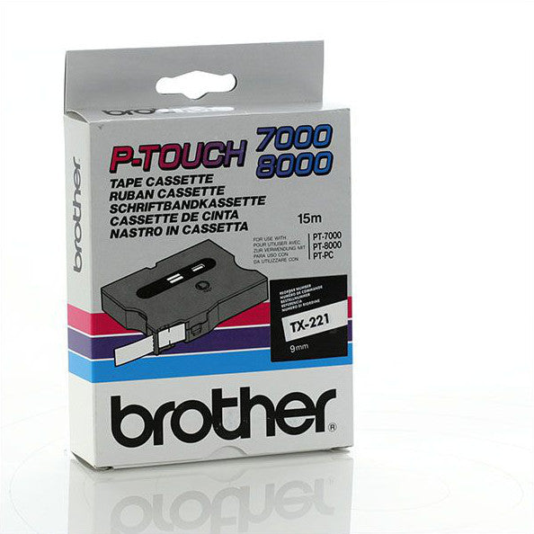 Brother TX-221 - 9mm Black on White Laminated TX Tape - Labelzone