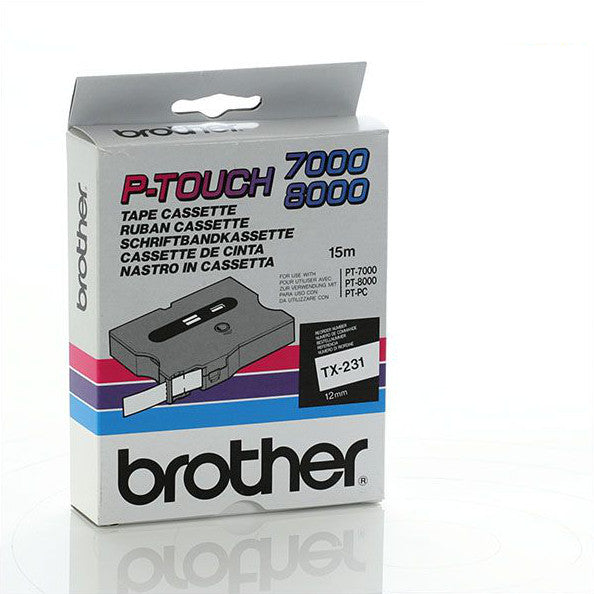 Brother TX-231 - 12mm Black on White Laminated TX Tape - Labelzone