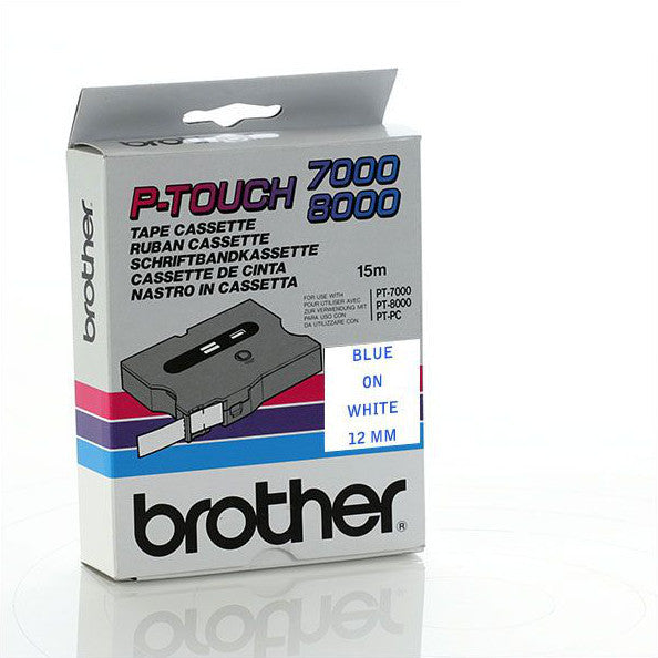 Brother TX-233 - 12mm Blue on White Laminated TX Tape - Labelzone